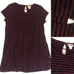 Women's T-Shirt Dress Burgundy & Black Stripe